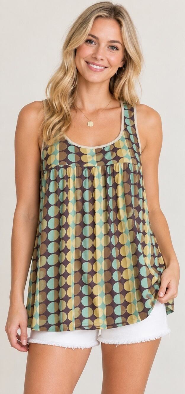 Cosabella Italy Babydoll Tank Top Women's Size L Geo Print Green Boho Retro